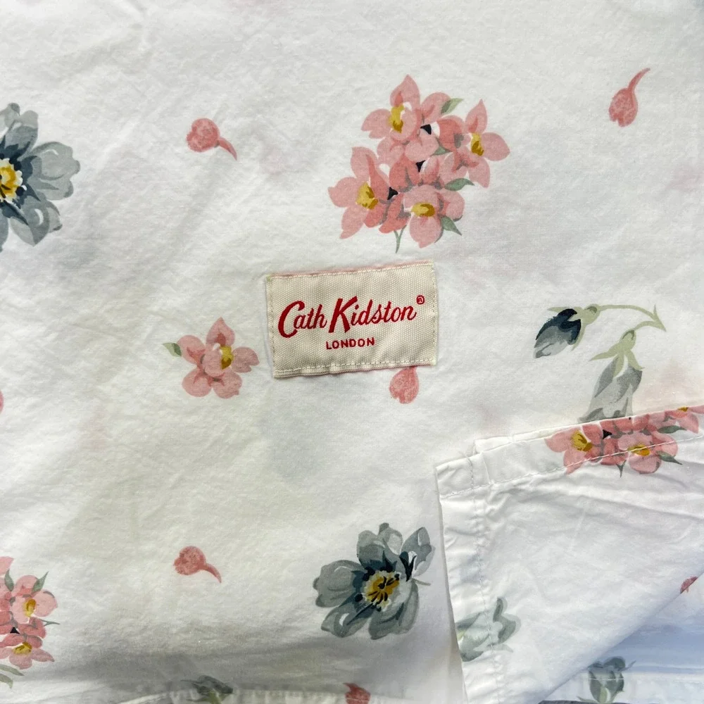 Cath‎ Kidston Floral 100% Cotton Flat Sheet Pink Sage Green Flowers Queen Size